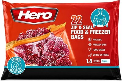 Hero Druckverschlussbeutel Lebensmittel- & Gefrierbeutel klein 1,4L Druckverschlussbeutel Lebensmittel Sandwich Aufbewahrung