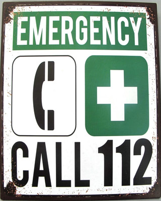 Blechschild Emergency Call 112 shabby 25x20 cm