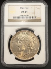 1923 Philadelphia Mint Peace Dollar $1 NGC Certified MS64 TONED #0267