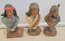 Hand-Carved Native American Figurines –Set of 3 Warriors Signed by Master Carver