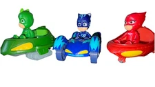 pj masks Lot Of 3 vehicles & 3 figures Red, Green, Blue.