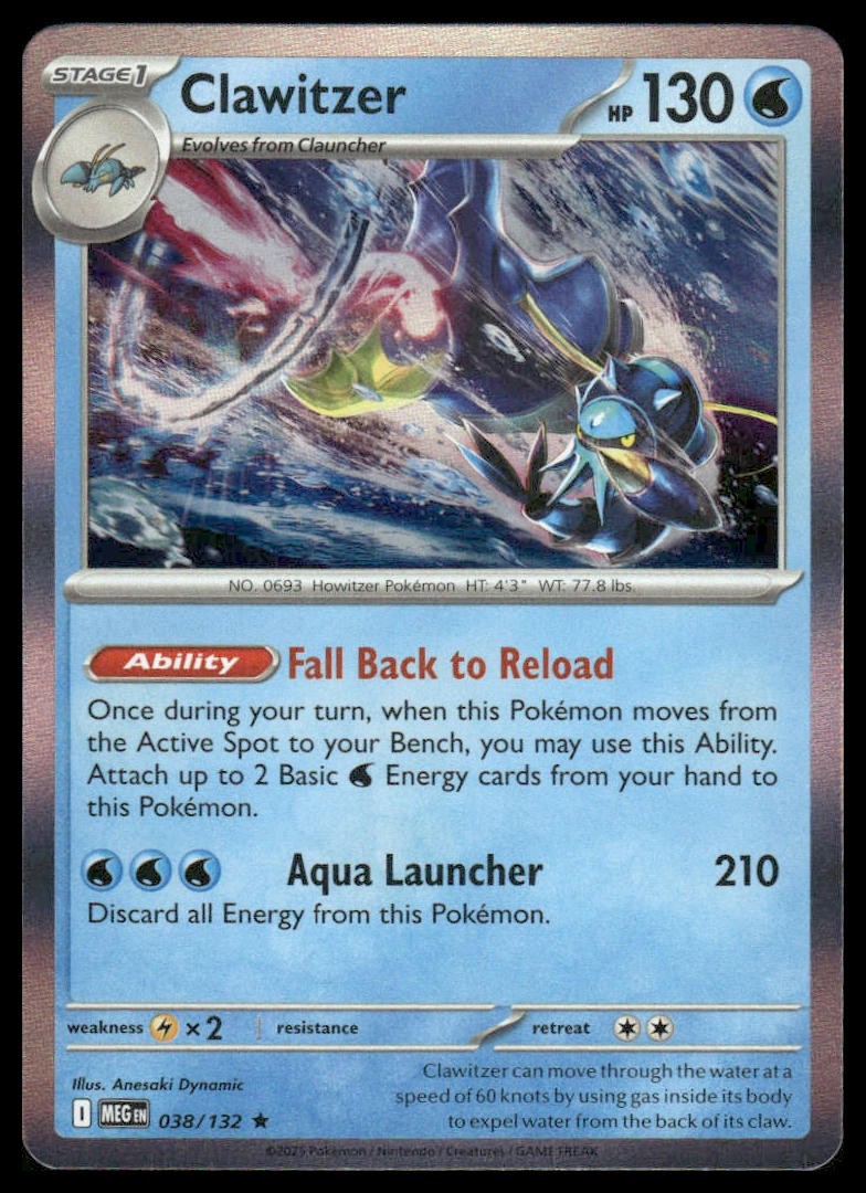 Pokemon ME01: Mega Evolution #038/132 Clawitzer Holo Border