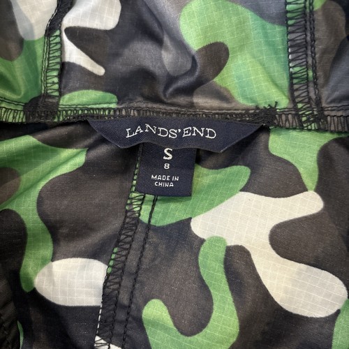 Lands' End Youth S (8) Hooded Zip-up Windbreaker Green Black Camo - Picture 5 of 11