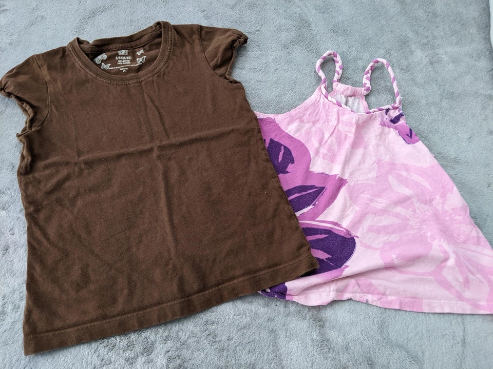 Camisa Gloria Desteñida Niñas Pequeña Mariposa Rosa Púrpura Floral Marrón Camiseta Lote de 2 Foto 2 de 4