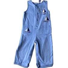 Vintage Toddler Embroidered Nautical Sailboat Overalls Size 18m