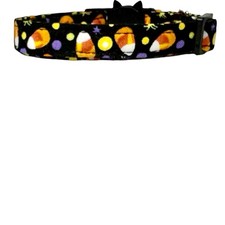 Black Candy Corn Dots Stars Spiders Halloween Handmade Safety Cat Collar - ADULT