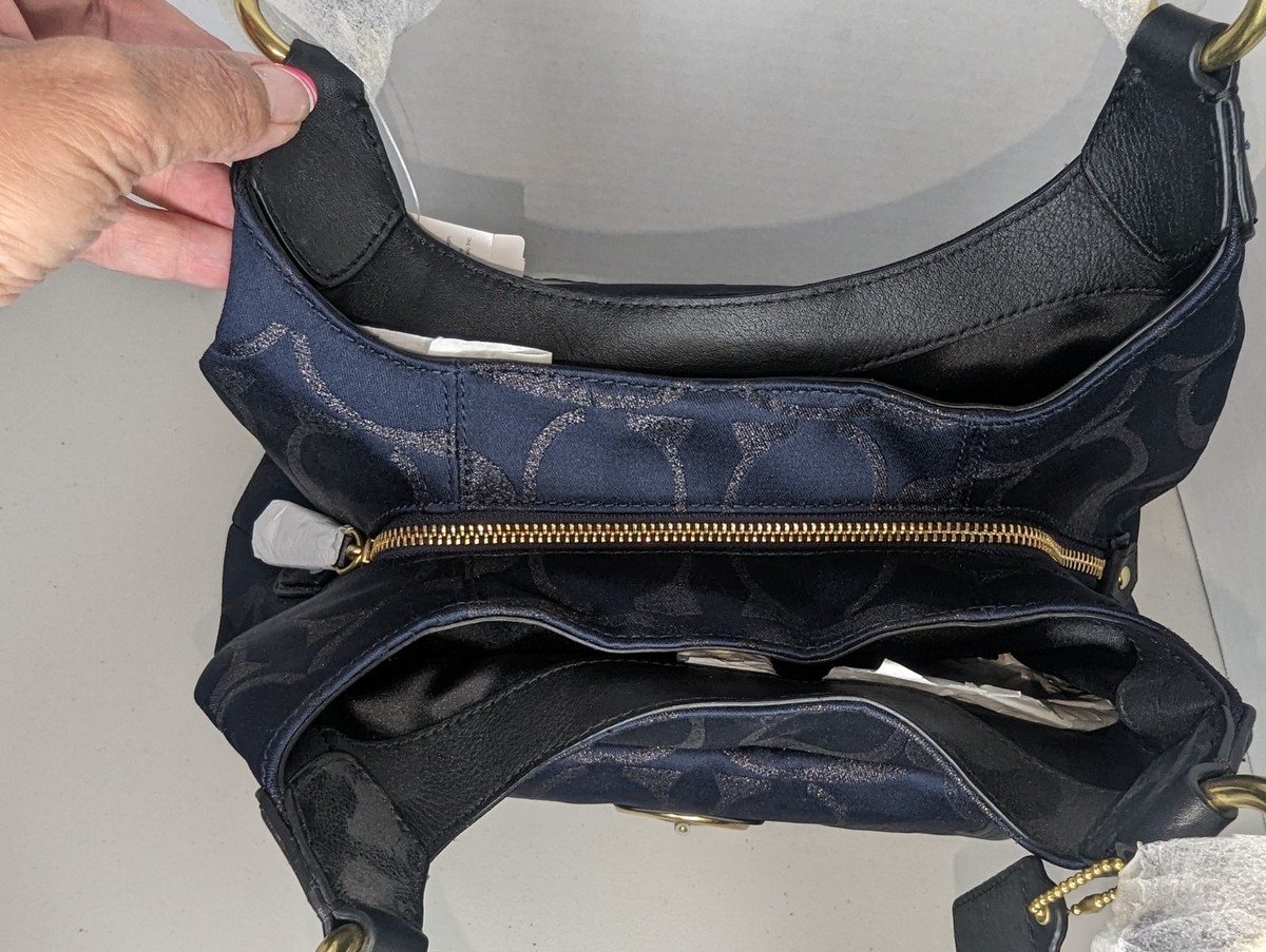 Coach Signature Metallic Campbell Dark Blue Jaquard Purse Satchel