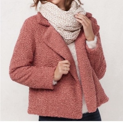 LC Lauren Conrad Pink Mauve Sherpa Teddy Bear Coat Peacoat One Button Fuzzy