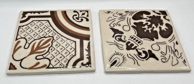 Vintage Lamosa Mexican Ceramic Tiles Folk Art Geometric Designs # 71, 905 4.25''