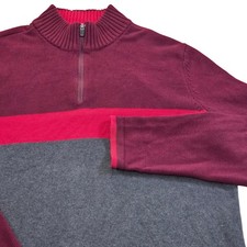 Eddie Bauer Mens XL 1/4 Zip Pullover Sweater Burgundy Red Gray Cotton Knit