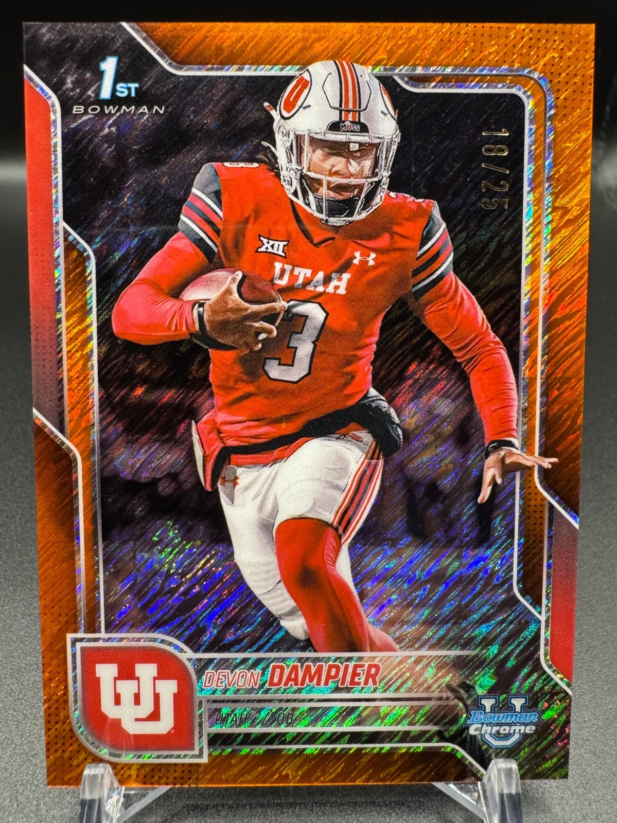 2025 Bowman Chrome U 1st Devon Dampier Orange Shimmer /25 Refractor Utah Utes
