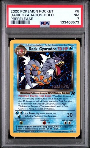 2000 POKEMON ROCKET PRERELEASE #8 DARK GYARADOS-HOLO PSA 7