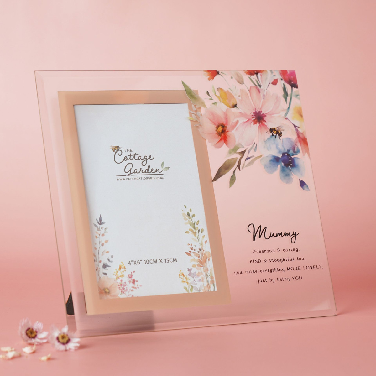 Glass Photo Frame for Mummy with Wording and Floral Design 4'x6' Picture - Image 2