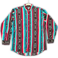 Express Riders Mens L Vintage Western Shirt Southwestern Aztec Turquoise Red 90s