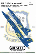 Calcomanías MilSpec 48056 1/48 Blue Angels F-18E F-18F Super Hornet 2021 75 aniversario