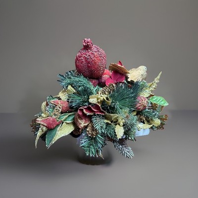 Christmas Table Centerpiece Gold Birds Red And Gold Fruit And Greenery 15  Wide