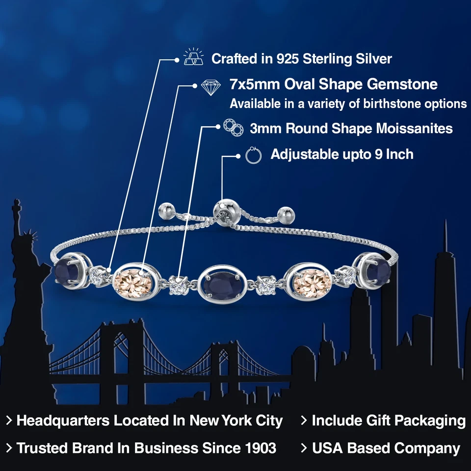 925 Sterling Silver Sapphire and Peach Morganite Bracelet For Women | 4.30 Cttw - Image 2 of 4