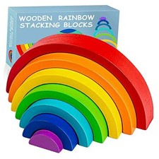 Wooden Stacking Toy, Wood Stacker Arch Game, Montessori Arch Bridge Rainbow