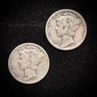 90% Silver - Set of 2 Dimes - Mercury Dime Circulated - 04-14