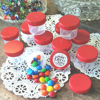 20 Red Cap Top Lid Plastic Small 1oz Hummingbird Feeder Jars Container 4304 USA