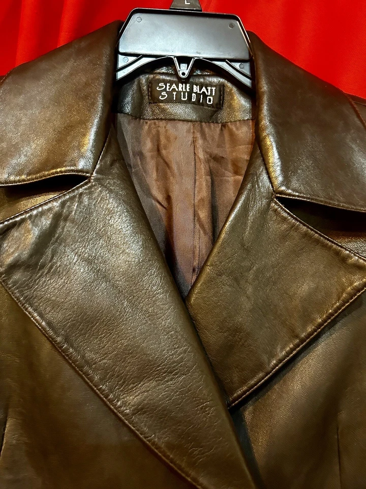 Abrigo De Colección Searle Blatt Studio Marrón Cuero Suave Doble Pecho Botón Para Mujer’s M Foto 4 de 4