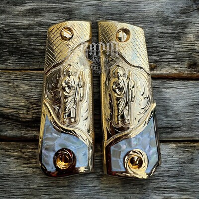 1911 45 38 Super Full Size San Judas Gold Gun Pistol Grips Cachas & 24K Screws