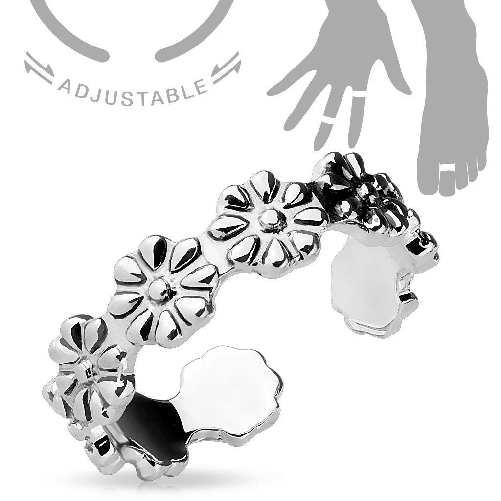 Zehenring Blume Blumen Fußring Mid Midi Ring Silberfarben Größenverstellbar