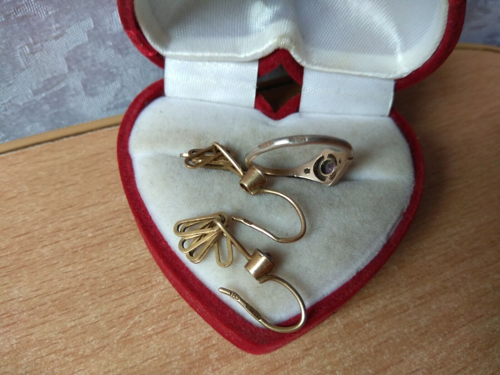 SET Vintage RING earrings Rose stone SILVER 875 Soviet star stamp USSR Cena, oryginalny produkt