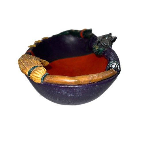 Kurt S Adler schwarze Katze Halloween Bonboniere Schale Hexenhut Besen lila RAR Rarität - Bild 3 von 12