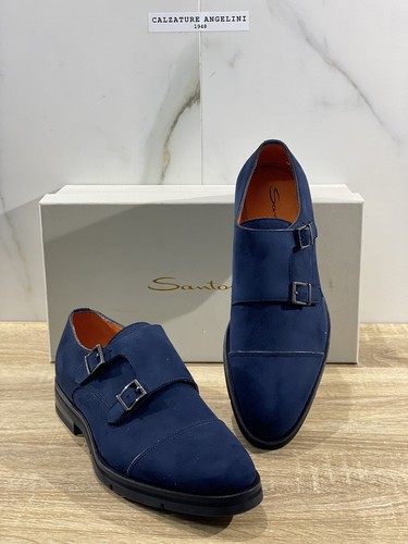 Santoni Doppia Fibbia Uomo Pelle suede Blu Luxury Double Buckle Santoni 40.5 - Imagen 7 de 7