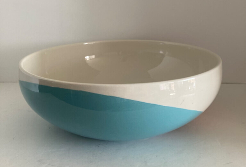 Vintage Hall Pottery x Eva Zeisel Bowl Tri-Tone 1572 Round Color Block Pink Blue - Picture 6 of 16