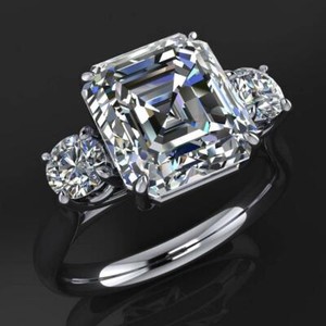 Authentic 14K White Gold Plated 3.00 Ct Asscher White Moissanite Solitaire Engagement Ring