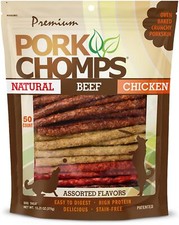 Pork Chomps Dog Chews, 5-inch Munchy Sticks, Assorted Flavors, 50 Count....