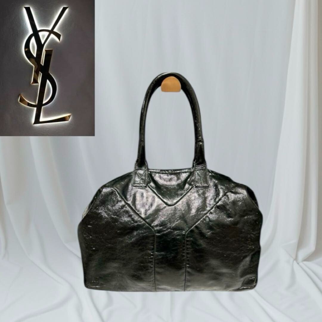 Borsa Yves Saint Laurent YSL con manico in pelle nera autentica F06221955