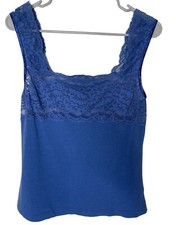 Vintage Cinema Etoile Lace Tank Top Womens L Blue Y2K Coquette Cami Made In USA