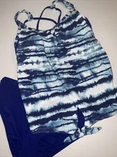 Women's Calia Swim Set Tankini Top Bottoms 2 Piece Blue Tie Dye XS Bathing Suit