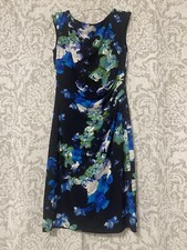 Lauren Ralph Lauren Floral Sleeveless Ruched Stretch Shift Dress Black Blue 4