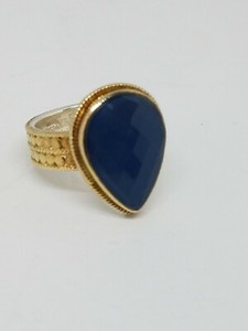 Authentic Anna Beck 18K Gold Plated Sterling Silver Faceted Teardrop Blue Quartz Ring SZ 7