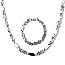 Plattenkette Set Edelstahl 60cm 6,5mm Cuban Platten kette + Armband Halskette