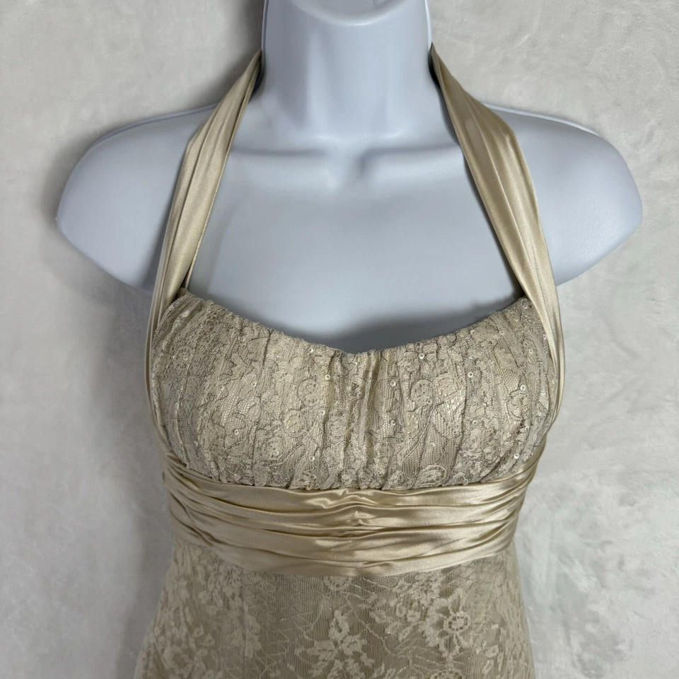 Marc Bouwer Glamiti Sequin Silk Lace Halter Mini Dress Size 2 Gold Silver Sexy - Image 2 of 4