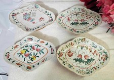 4 Antique Famille Rose Chinese Footed Bowl/Dish w character fruit flower- READ