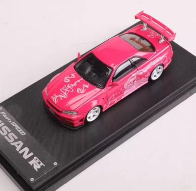 CR FS 1:64 JDM Fast Pink GTR Skyline R34 FNF Figure Model Diecast