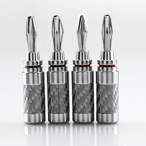 8x Rhodium Plated Banana Plug Carbon Fiber Terminal HIFI Speaker Cable Connector - Picture 3 of 12