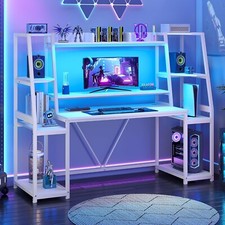 65.7'' Gaming Desk with LED Lights and Hutch, Large PC Gamer Desk Workstation