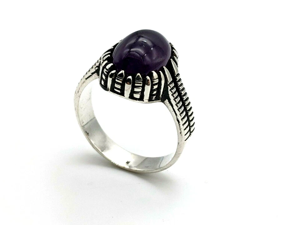 Anillo de plata de ley 925 11,5 ágata púrpura para hombre Foto 2 de 4