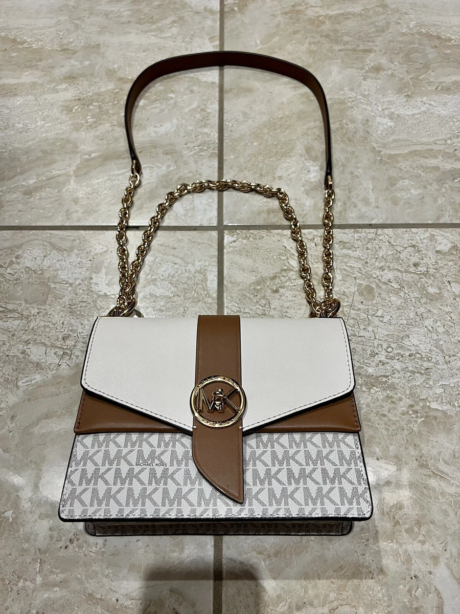 Michael Kors Greenwich Small Color-Block Logo and Saffiano Leather Crossbody  Bag - Vanilla/Acorn • Price »