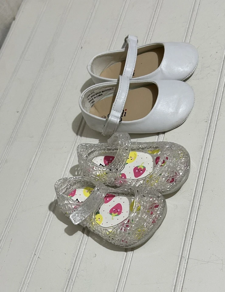 Bebé Niña Zapatos 2 Blanco Transparente Brillo Conjunto Primavera Verano Informal Jugar Linda Chica Foto 4 de 4