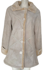 Gabriella Vicenza Women Light Beige Faux Suede & Fur Button Jacket Size Uk 14