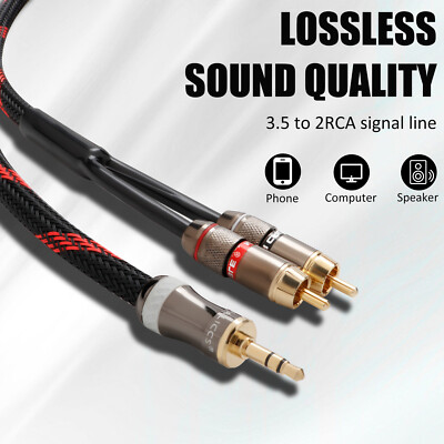 HiFi OFC AUX Cable 3.5mm to 2RCA Plugs Gold Plated Connector for Phone Amplifier