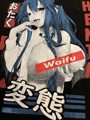 Hentai  Senpai Anime Manga Girl  Black T-shirt Unisex Size XL, Short Sleeve - Picture 1 of 8